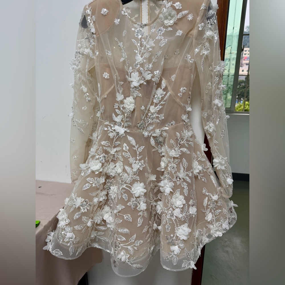 Bronx and Banco Talulah White Floral Appliquéd Mini Dress S NWOT